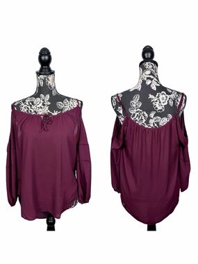 Metaphor maroon off shoulder long sleeve chiffon top size small